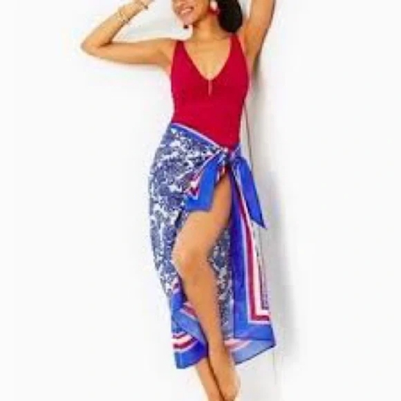 Lilly Pulitzer Pareo Deeper Coconut Ride With Me Swim Coverup Sarong Blue White - Picture 1 of 9